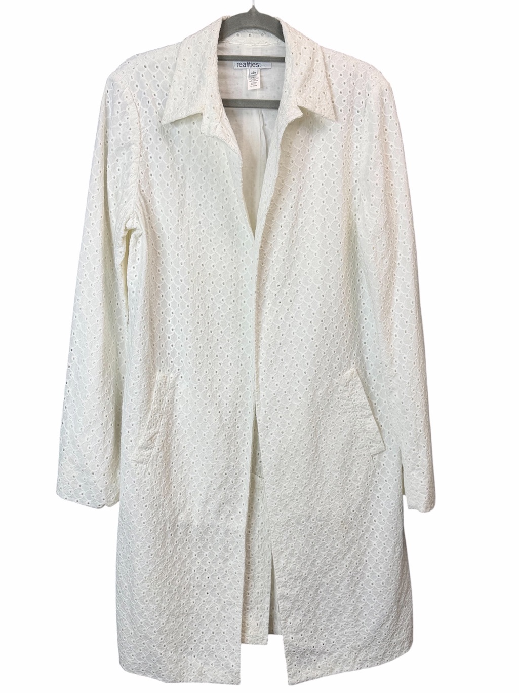 Vintage Realities White Cotton Eyelet Long Coat